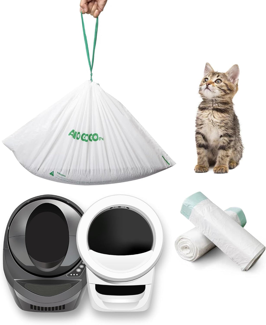 50 Pack Waste Bags, Compatible with Litter Robot 4/5/3, Drawstring Liners for Self Cleaning Litter Box, Clear Cat Litter Bags, Pre-Separated, Transparent, Replacement Bags, 23.6" x 15.8"