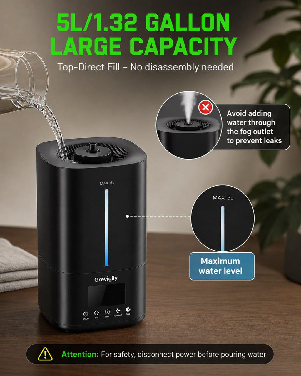 Reptile Fogger Humidifier with Smart Humidity Control & Dual Hose, 5L