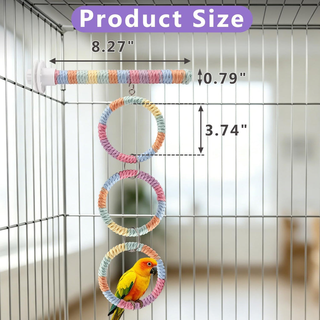 Litewoo 3-Ring Bird Swing Parrot Perch Colorful Cotton Rope Chew Climbe Toy