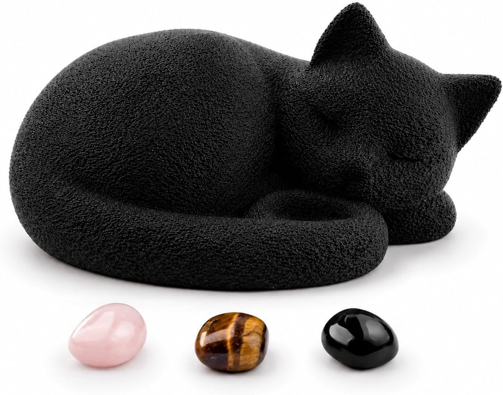 White Cat Urn for Ashes with Crystal Stones Memorial Keepsake