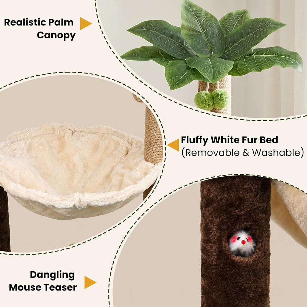 MIBOTE 35" Cat Scratching Post with Bed & Toys Palm Tree Cat Tower