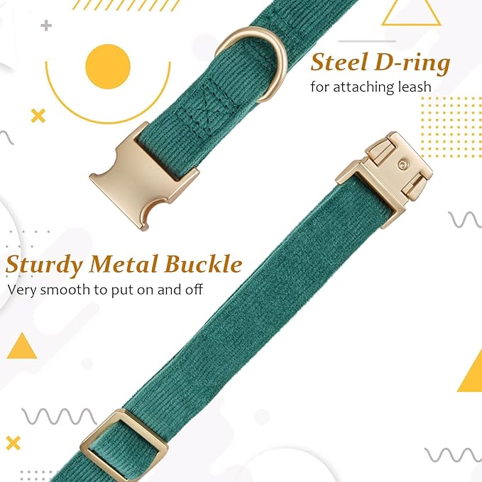 Soft Cotton Dog Collar with Metal Buckle Adjustable Heavy Duty Comfy Corduroy - Image 2