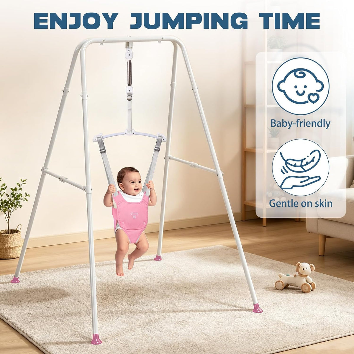 2 in 1 Baby Jumper & Swing, Foldable Stand, Toddler Swing Set for Indoor & Outdoor