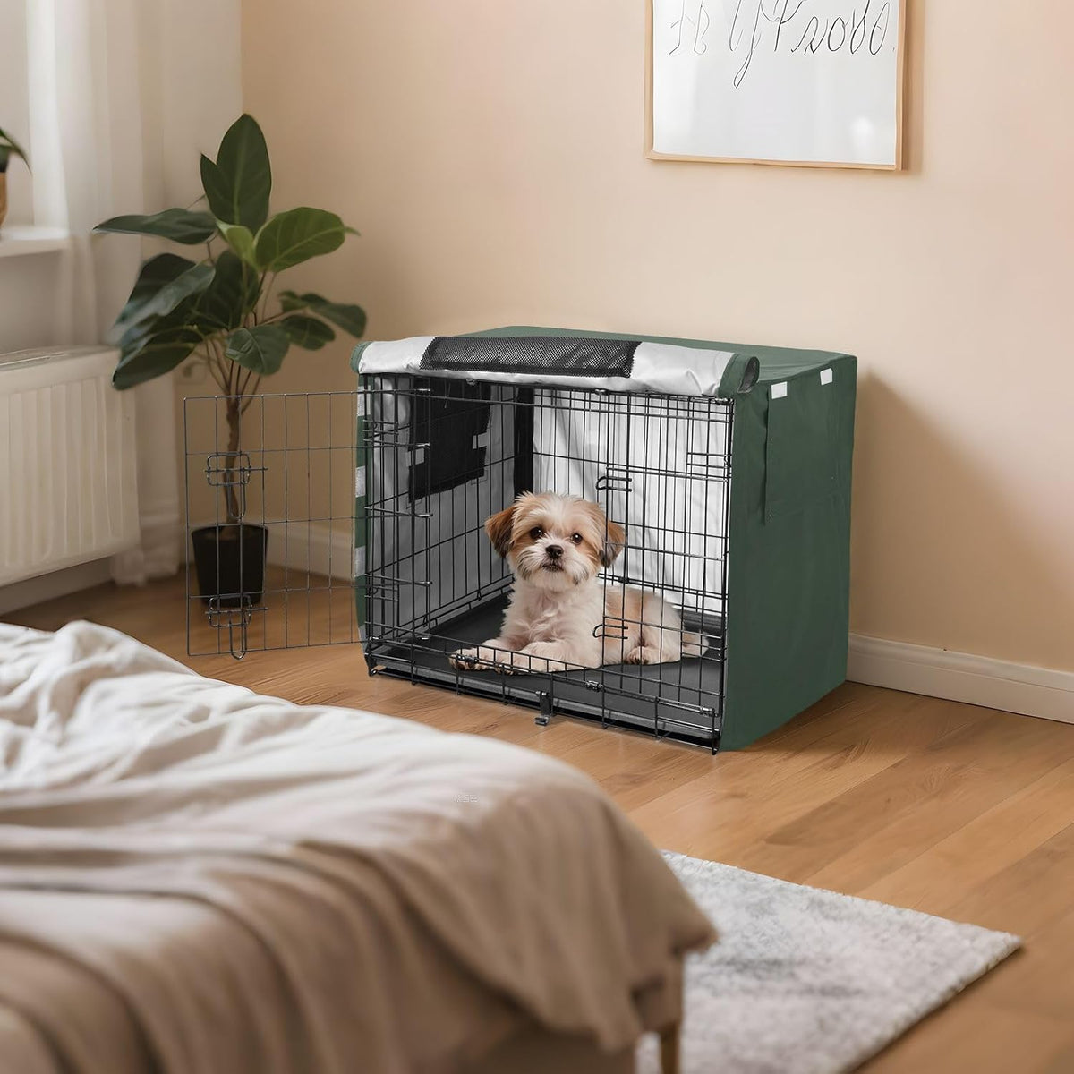 STAYTOP Solid Olive Green Dog Crate Cover, 48 in Dog Kennel Cover