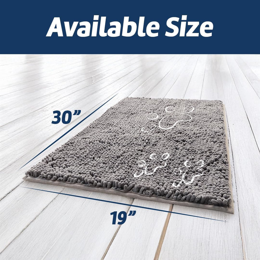 Muddy Mat® Paw Dog Door Embroidery Mat Super Absorbent Microfiber Indoor Outdoor mat for Muddy Paws, Non-Slip Washable Pet Rug, Quick Dry Chenille Entryway Carpet, Machine Washable – Grey 19”x30”