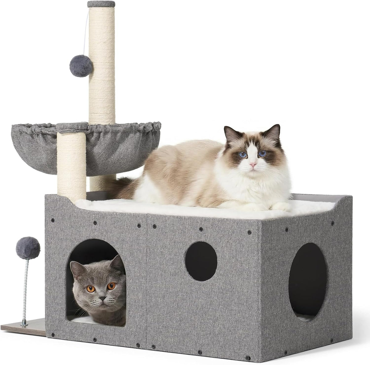 Veehoo 31.9" Small Cat Tree Condo for Large Cats with Scratching Post & Bed