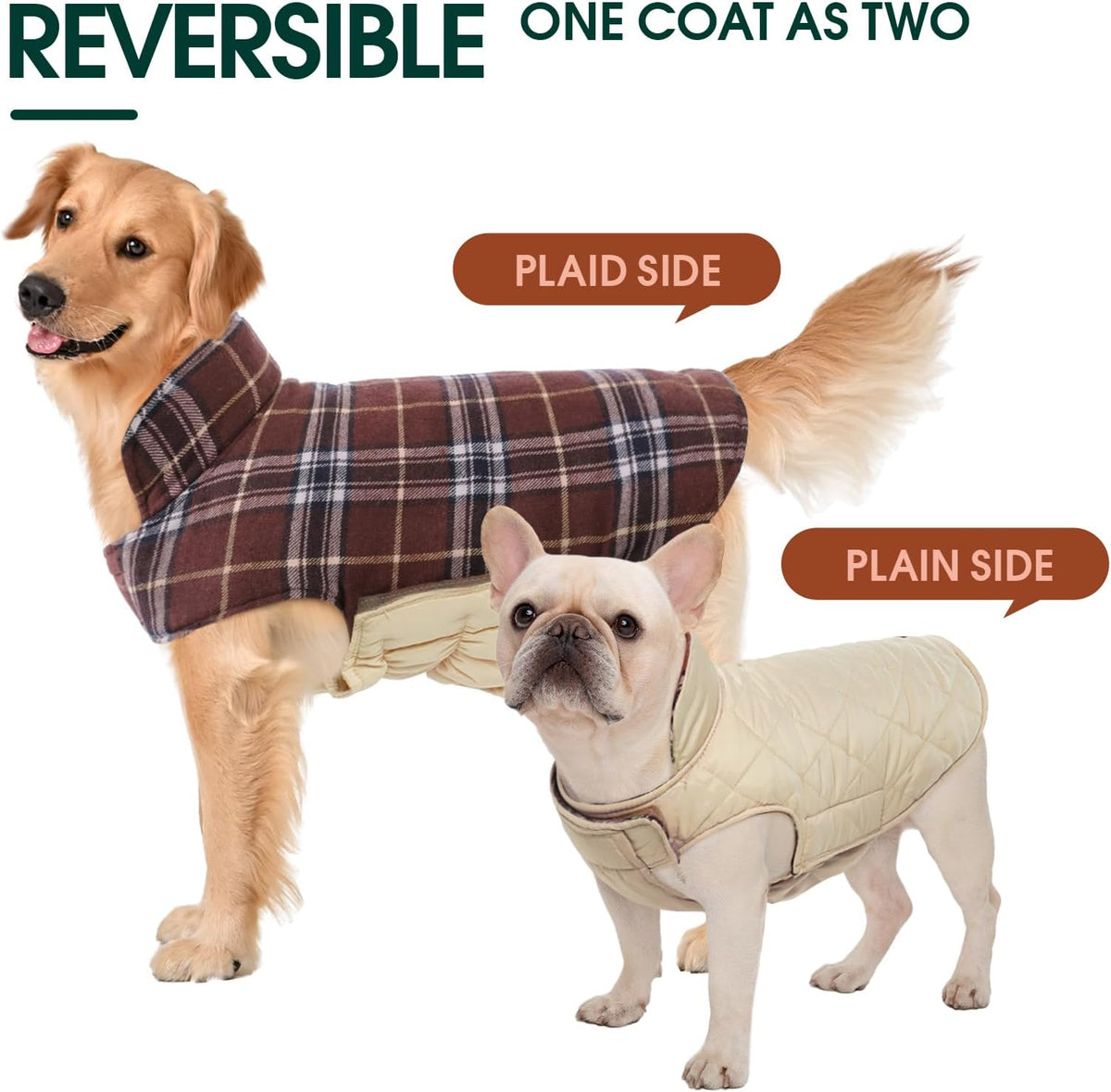 Kuoser Waterproof Dog Coat, Warm Reversible Dog Jacket with Leash Hole
