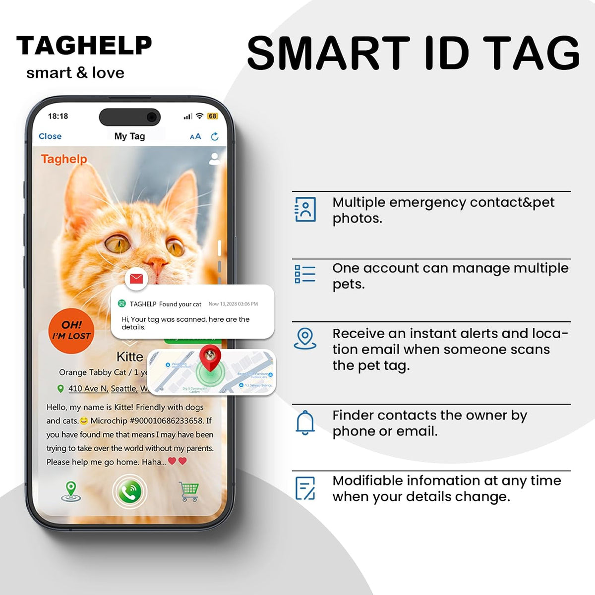2 Pack Airtag Cat Collar,Reflective Breakaway with Smart QR Code,Orange