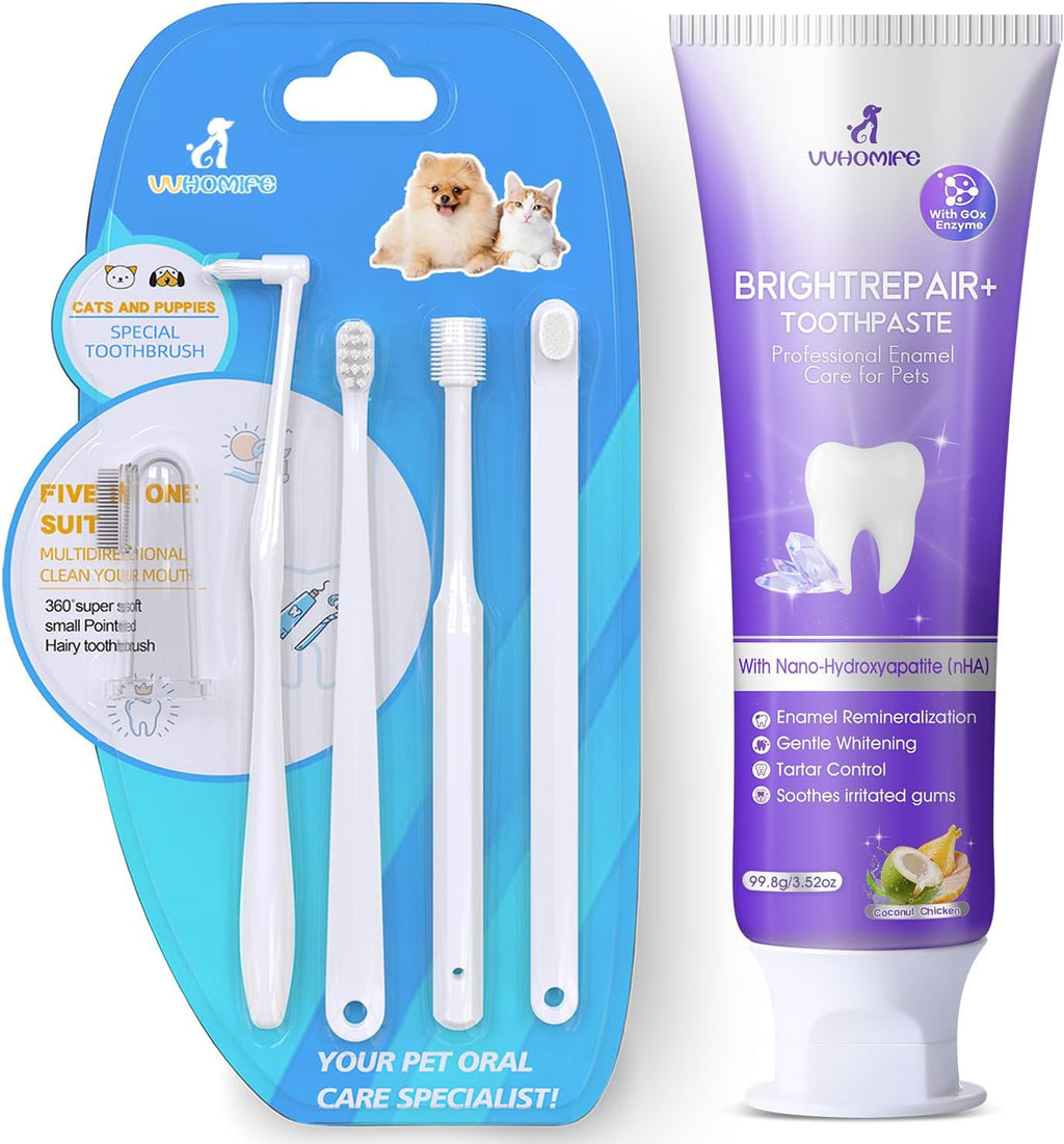 6% nHA Pet Dual-Enzymatic Toothpaste + Small Dog Toothbrush Kit,Puppy Tooth Brushing Kit