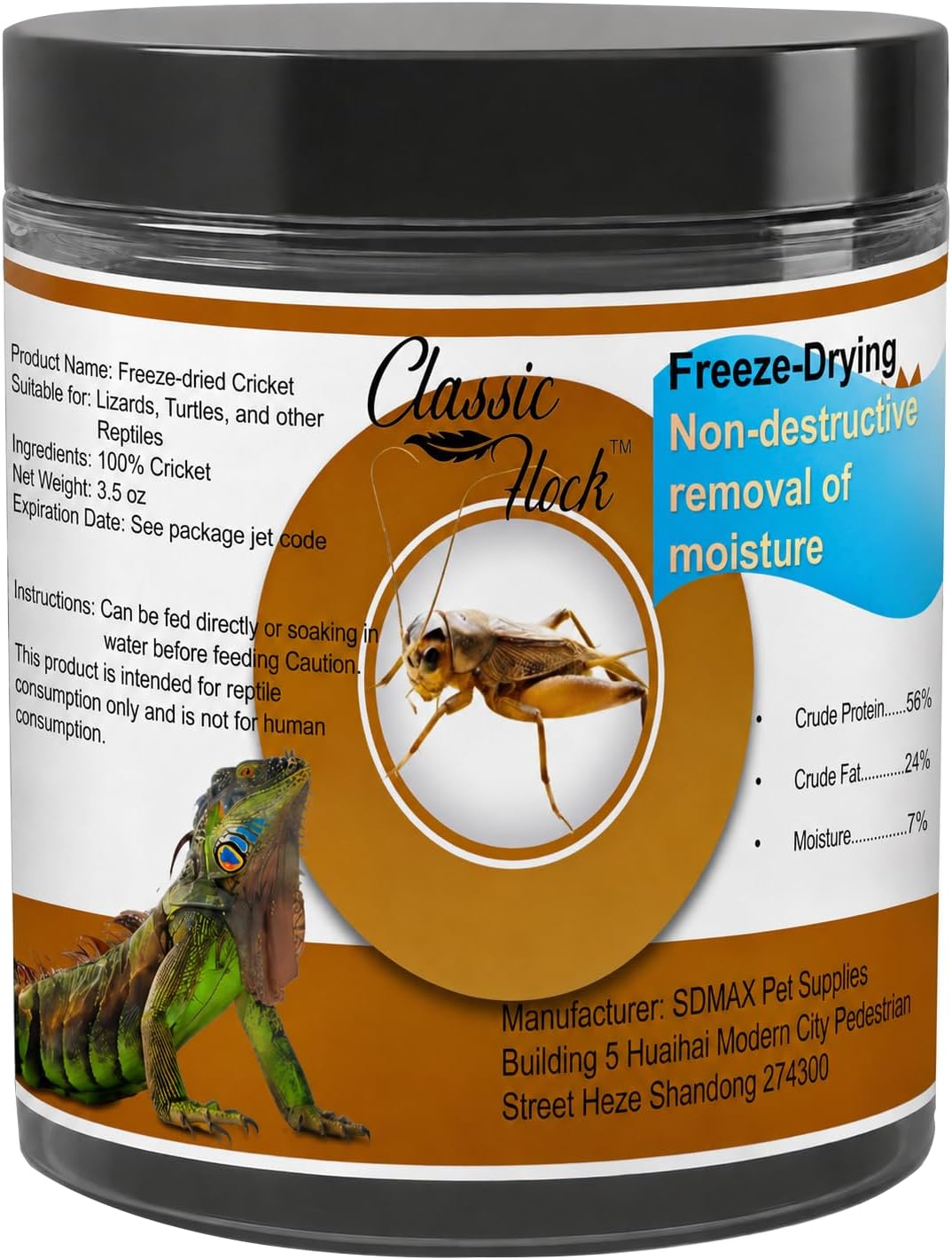 Classic Flock 3.5 oz Freeze Dried Crickets for Bearded Dragons Reptile Food