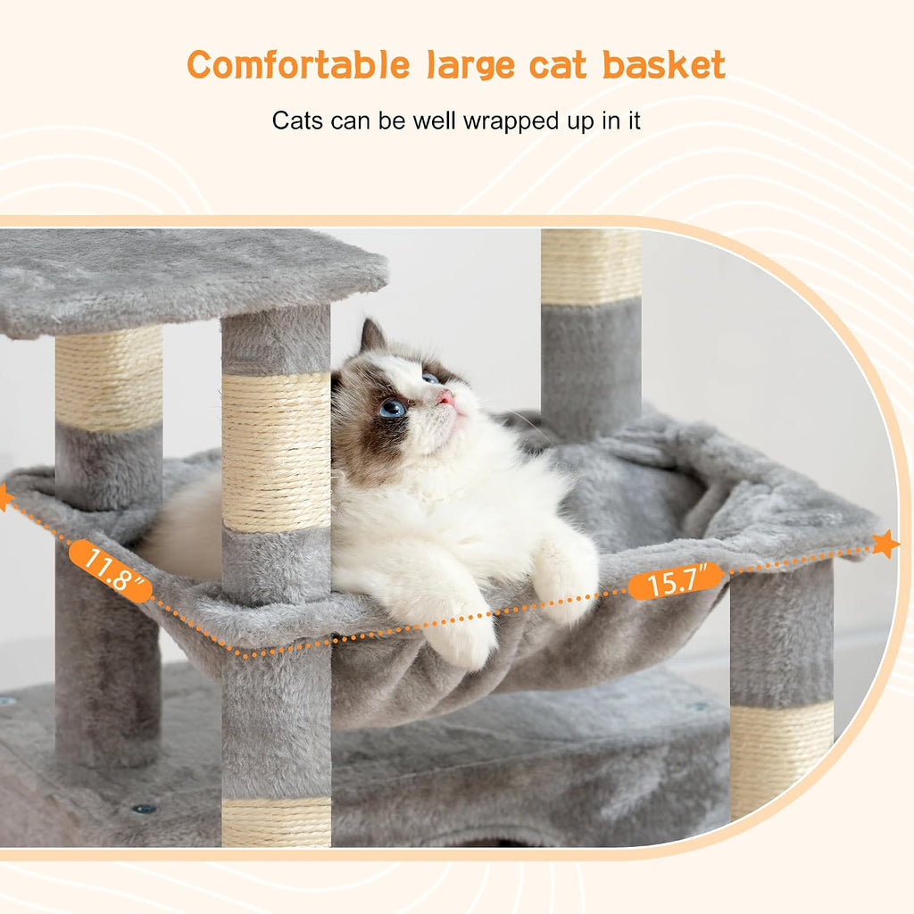 Heybly Cat Tree, Kitten Tower with Large Soft Cat Basket HCT008SW