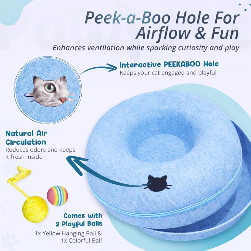 Peekaboo Cat Cave Large Cat Bed, Donut Scratcher Cat Bed for Indoor Cats