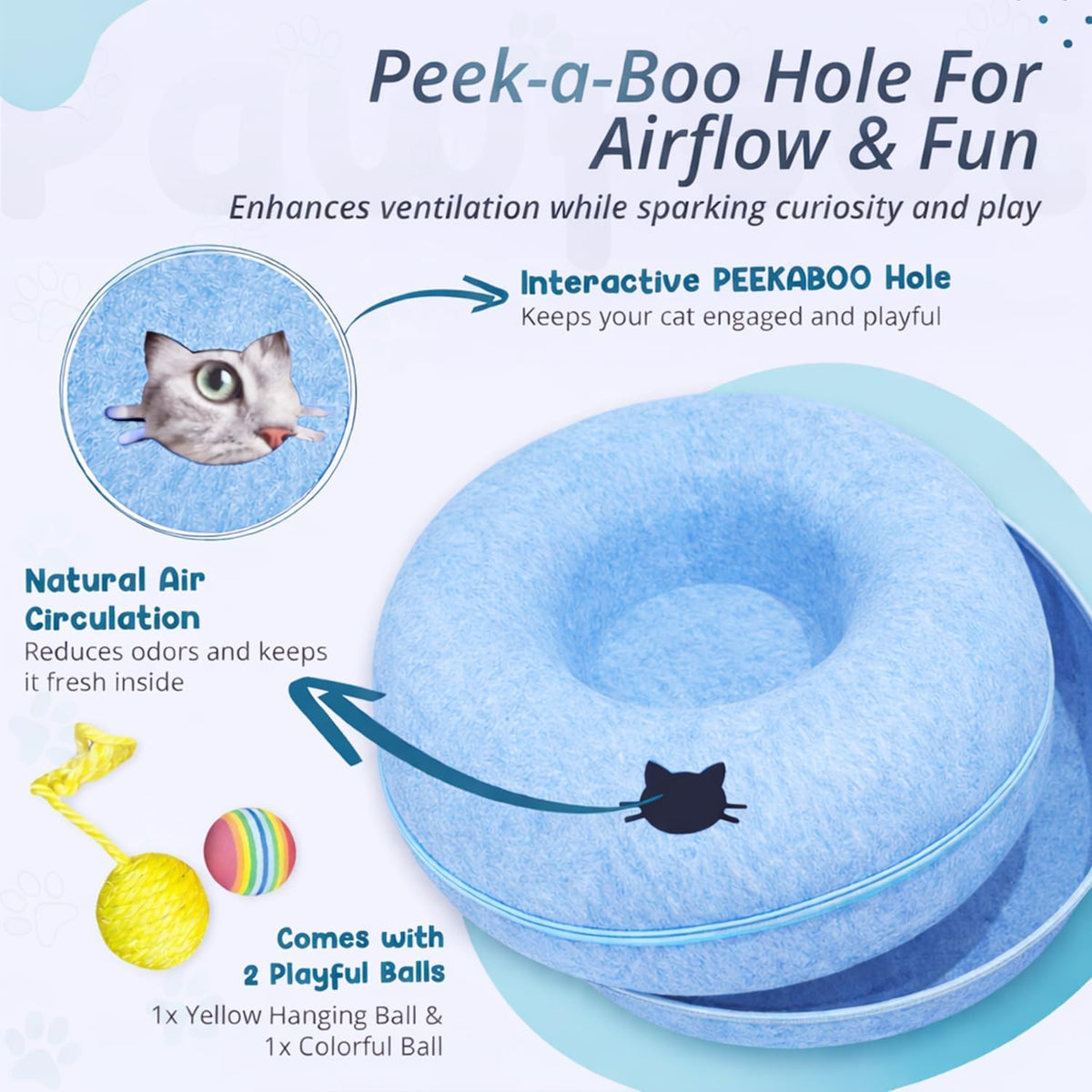 Peekaboo Cat Cave Large Cat Bed, Donut Scratcher Cat Bed for Indoor Cats