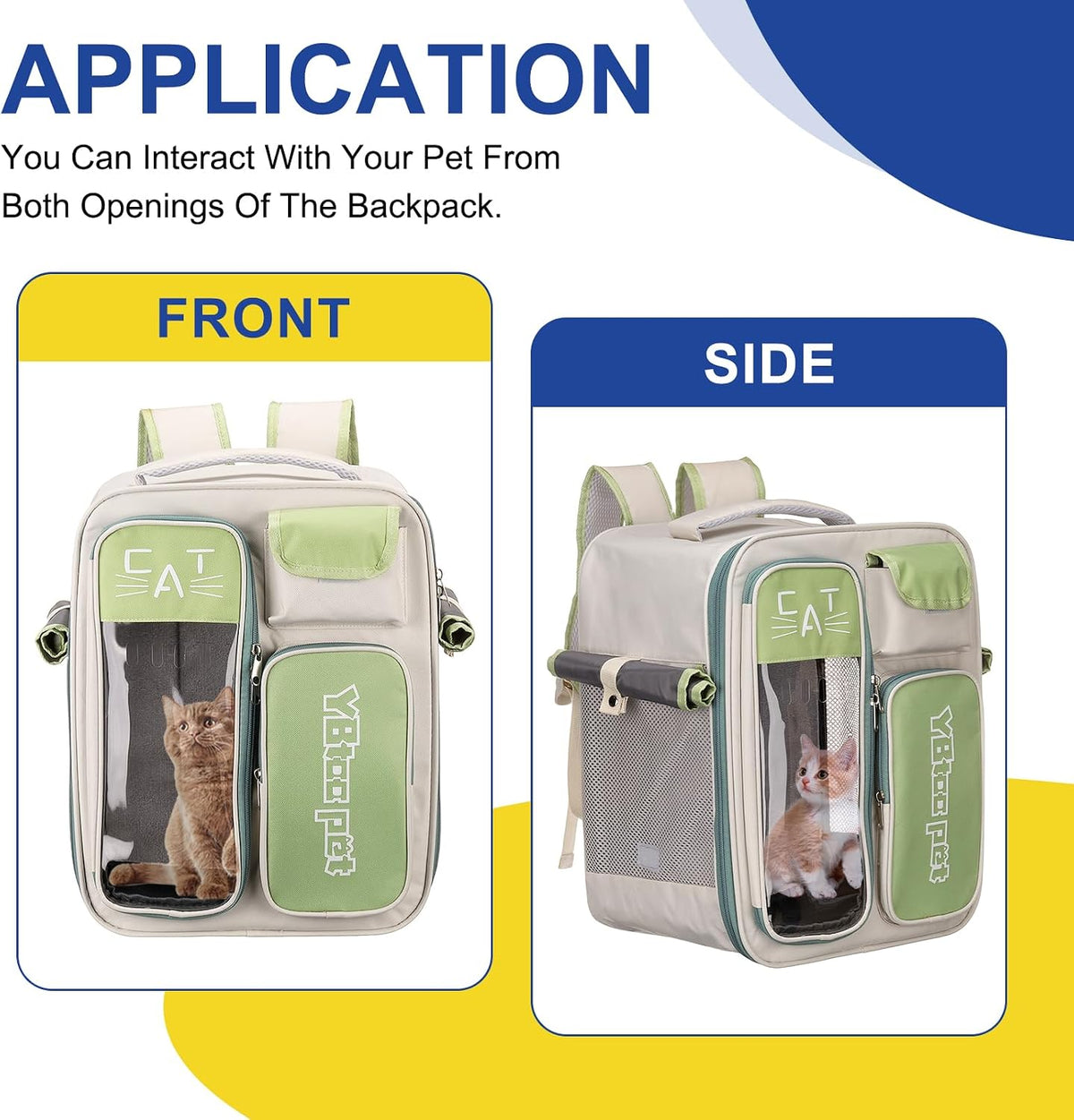 Pet Backpack Carrier, Portable and Ventilated, Oxford Cloth, Dogs Cats and Small Animal Travel Bag 12.99" Up to 16.5 Lbs, (Green), Intended for Hiking/Camping/Traveling