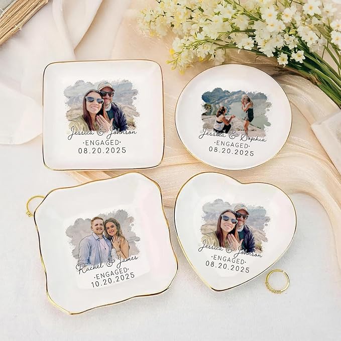 Personalized Couple Portrait Photo Ring Dish Engagement Gift, Ring Holder Dish - Image 6