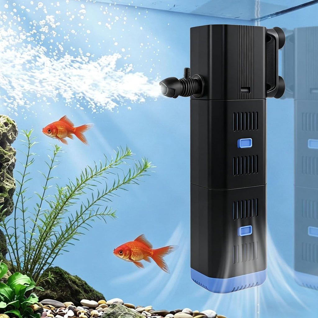 Aquarium Filter 264GPH for 20-75 Gallon Fish Turtle Tank 5in1 Submersible Internal Pumps & Filters Biochemical Sponge Filtration Powerful Keep Freshwater Saltwater Crystal Clear Small