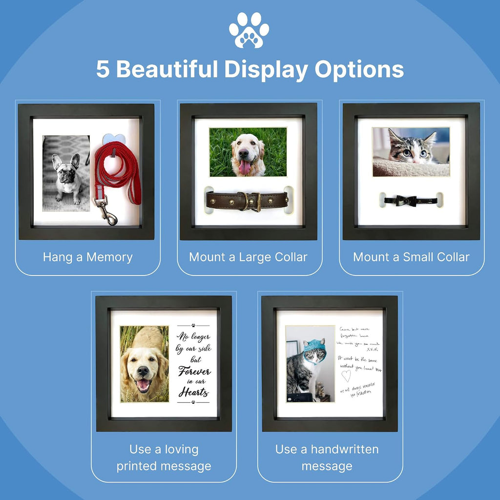 Dog Memorial Picture Frame with 5 Display Options- Dog Collar Memorial Frame Gift - Cat or Dog Pet Loss Gift for a Grieving Friend - Pet Remembrance Gift and Sympathy Photo Keepsake
