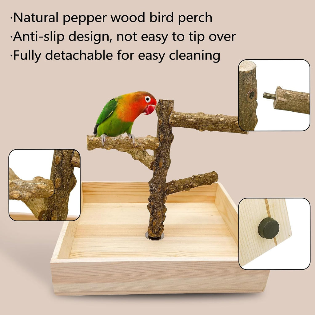 Natural Wood Bird Perch Stand Playground Parrot Toys Bird Cage Accessories
