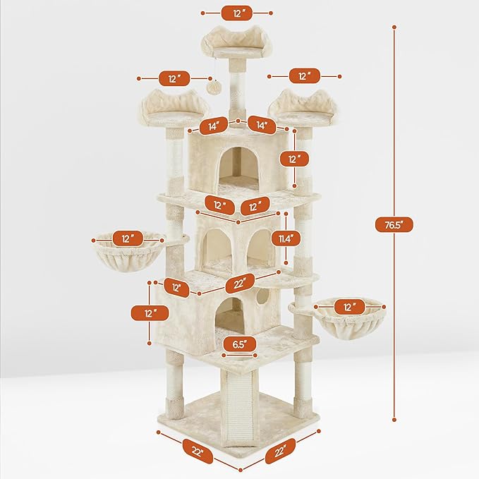 Yaheetech 76.5in Multi-Level Large Cat Tree, Big Cat Tower - Image 6