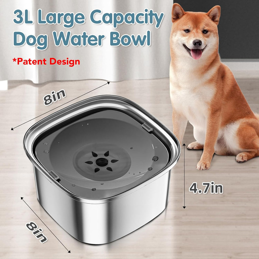 UPSKY 3L Stainless Steel Dog Water Bowl, No-Spill Slow Drinking Feeder