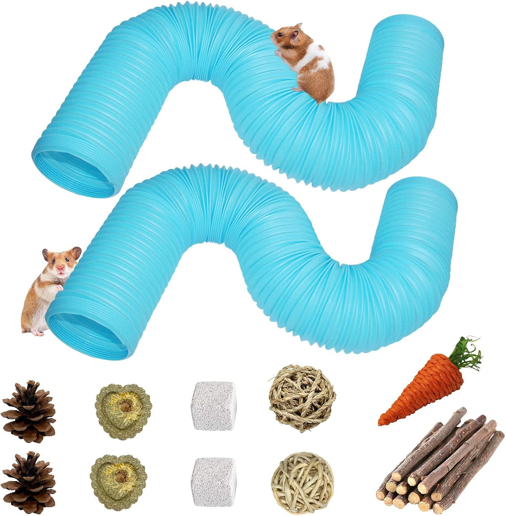 PINVNBY Plastic Hamster Cage Tunnels with Chew Toy,2 PCS Small Animal Folding Tube Guinea Pigs Training Hideout Tunnel 19 PCS Ferrets Cage Accessories for Mouse Gerbils Rats Mice(Gray)