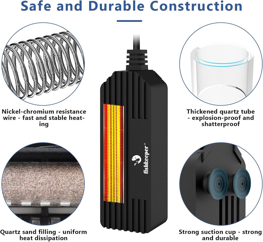 fishkeeper Mini Aquarium Heater: 50W 63-93°F Precise Control for 5-14 Gal