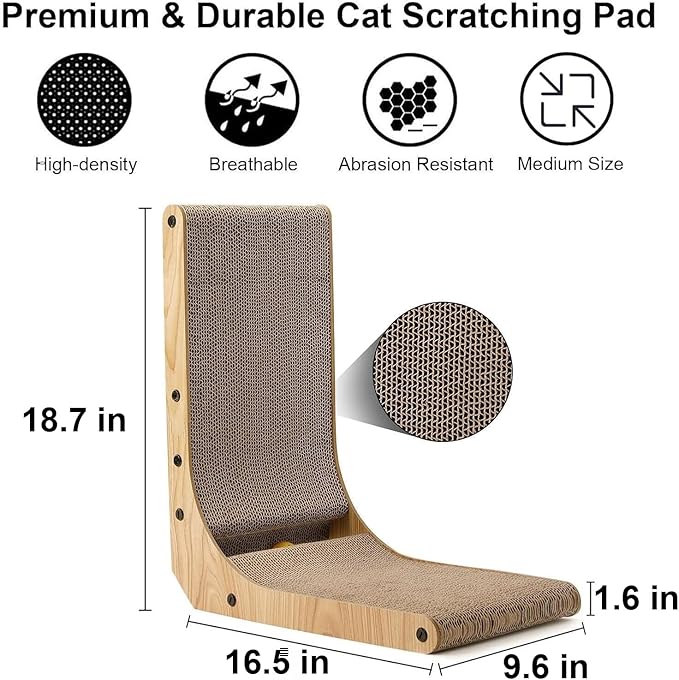 FUKUMARU Cat Scratcher, 18.7 Inch L Shape Cat Scratch Pad Wall Mounted - Image 3