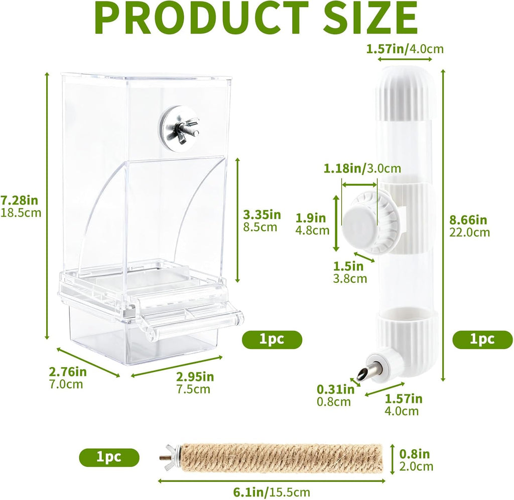 No Mess Bird Feeder Water Dispenser Set, Automatic Parrot Feeder for Cage