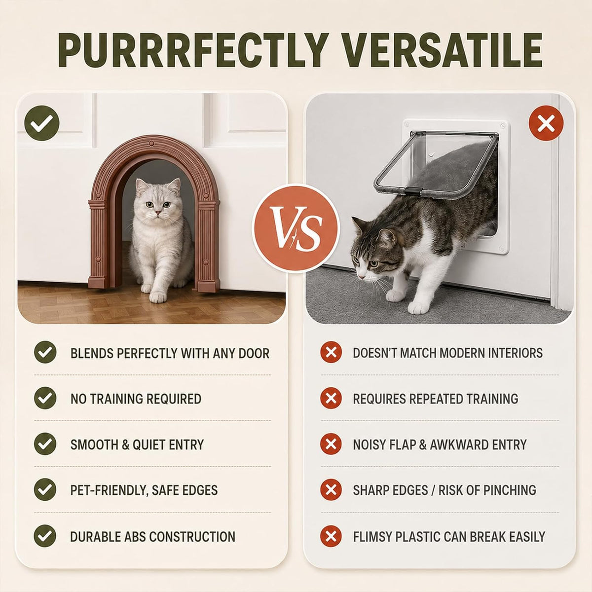 Cat Door for Interior Doors Large Cat Door for Cats Up to 25 lbs No-Flap