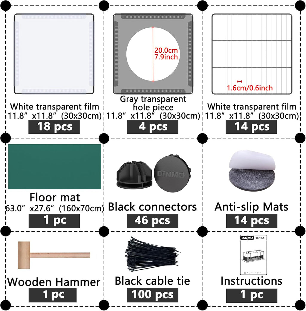 DINMO 36 Panels Bunny Playpen, Oxford Mat & Game Holes, Expandable Fence