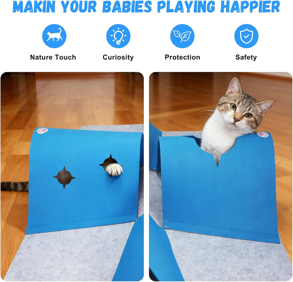 4-Way Cat Tunnels for Indoor Cats, Interactive Toys with Plush Ball