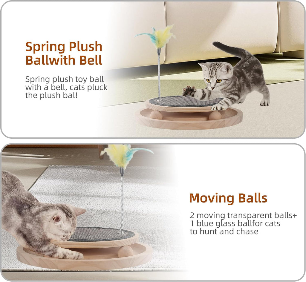 Natural Sisal Round Cat Scratcher with Ball Track Toy