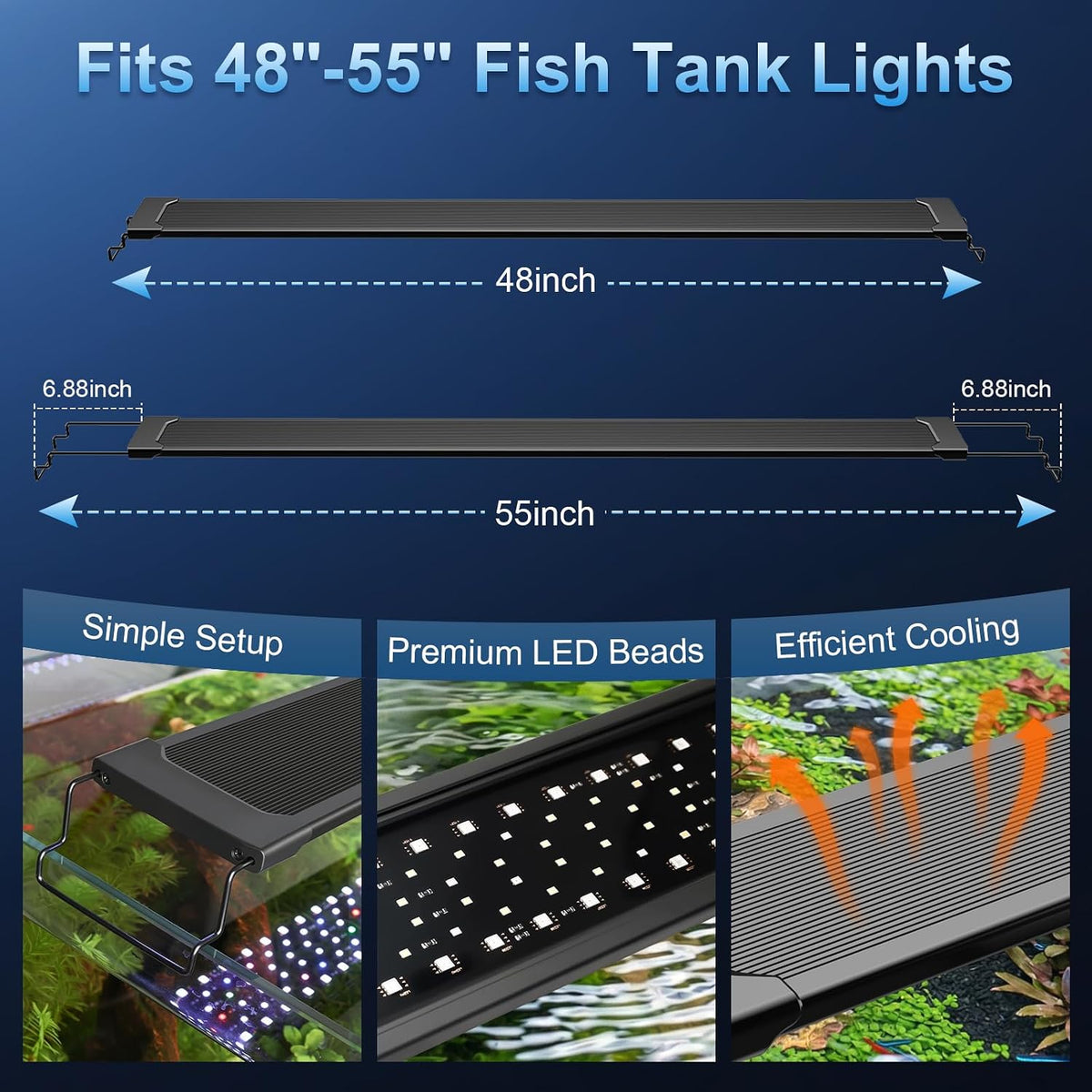 fishkeeper Aquarium Plant Light with Time Sync, 24/7 with 6 Rows of LEDs