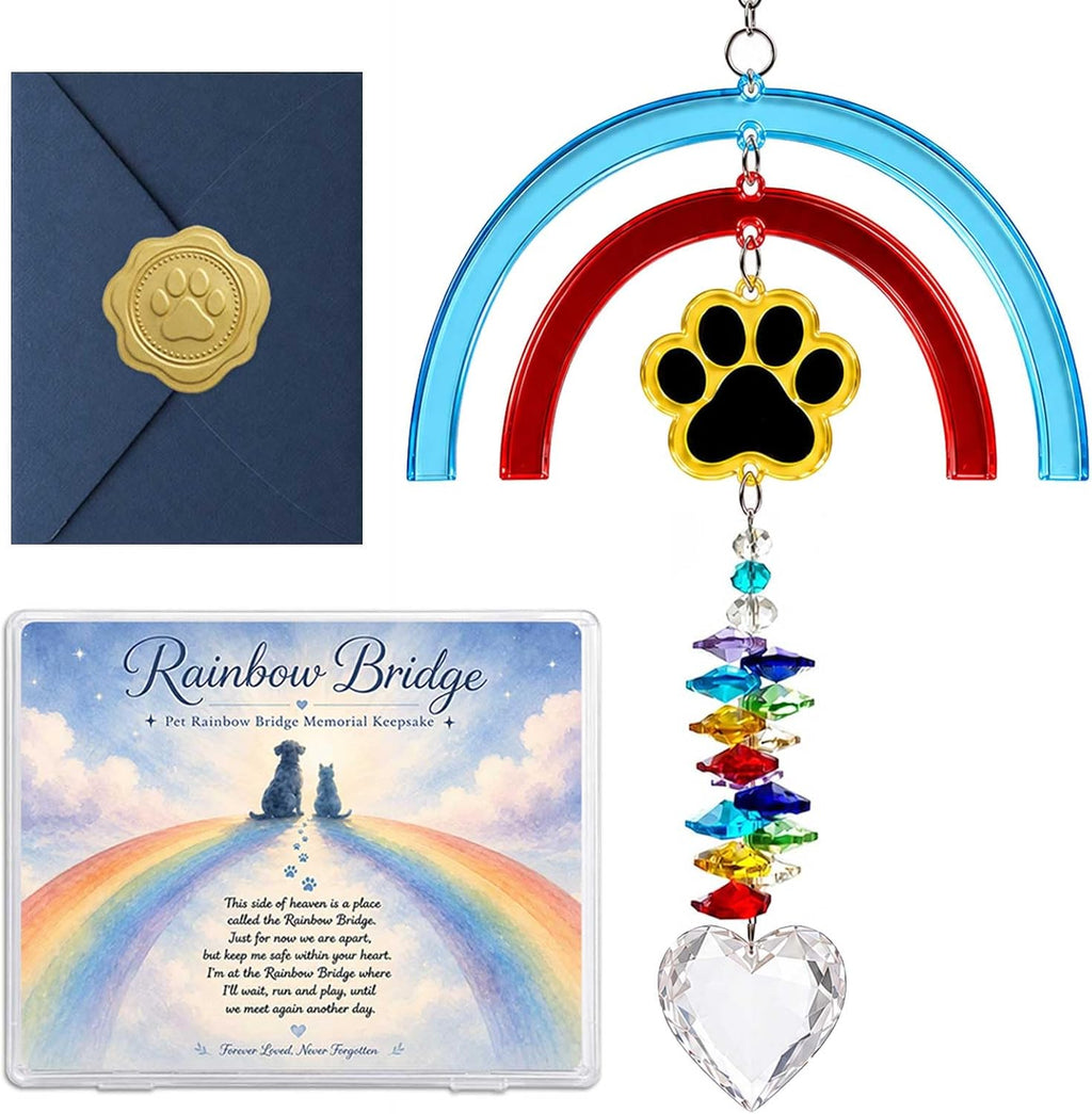 Pet Memorial Gift, Rainbow Bridge Suncatcher for Loss of Dog or Cat