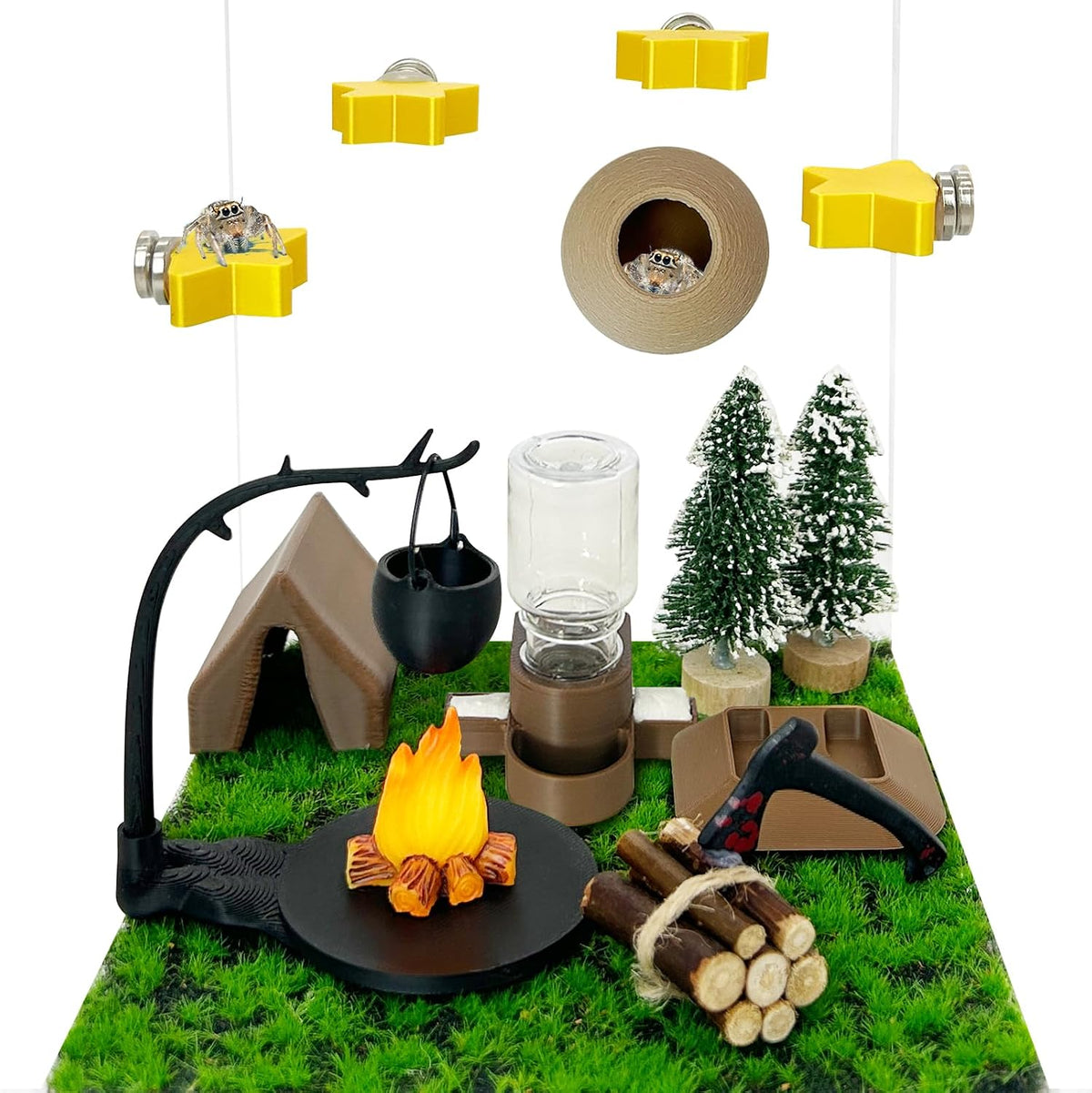 Jumping Spider Enclosure Accessories,with Enclosure Decor Kit,Hide Habitat,Platform,Food Bowl,Water Dispenser for Jumping Spider Habitat (Forest)