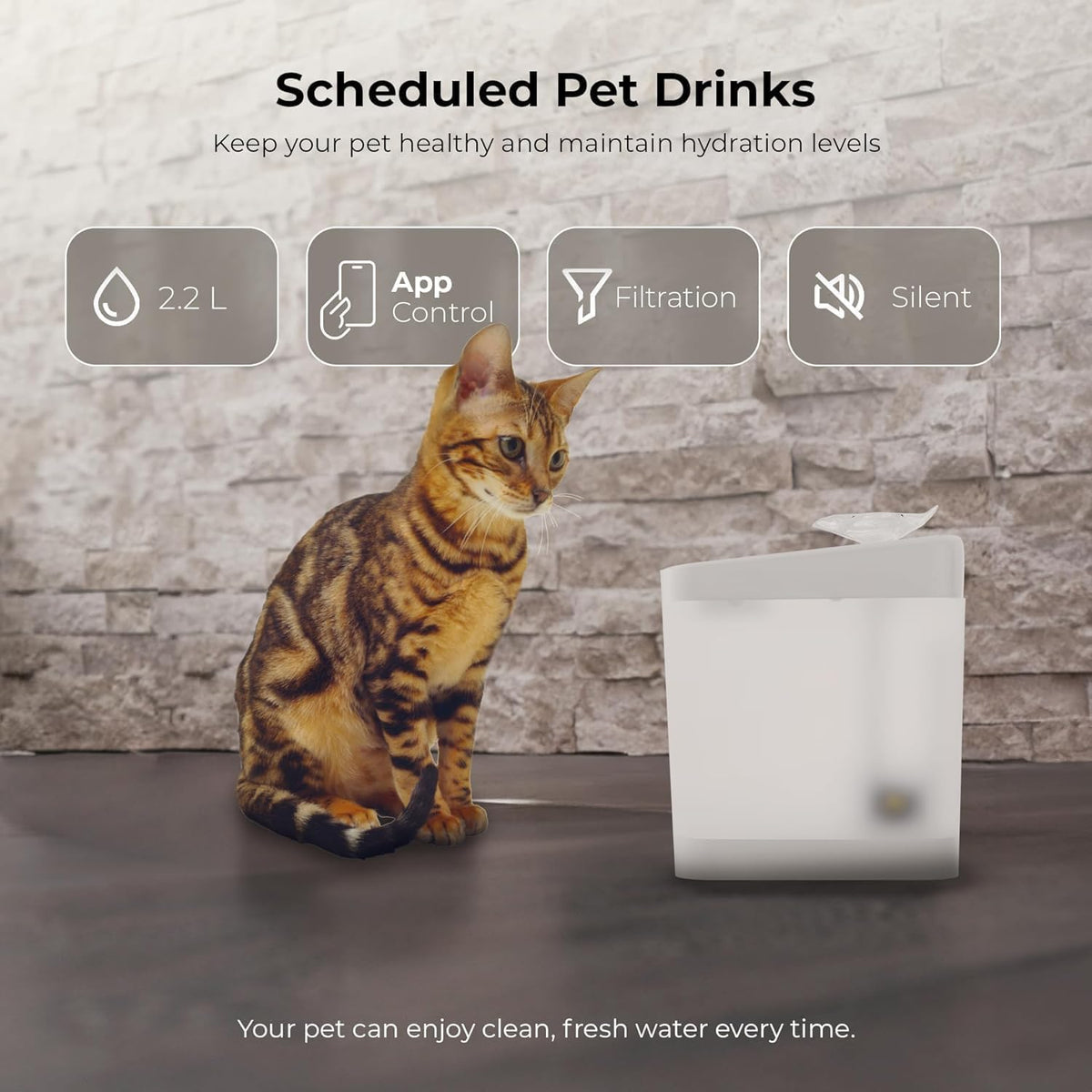 Penthouse Paws Smart Cat Water Fountain, App-Controlled, 2.2L, White