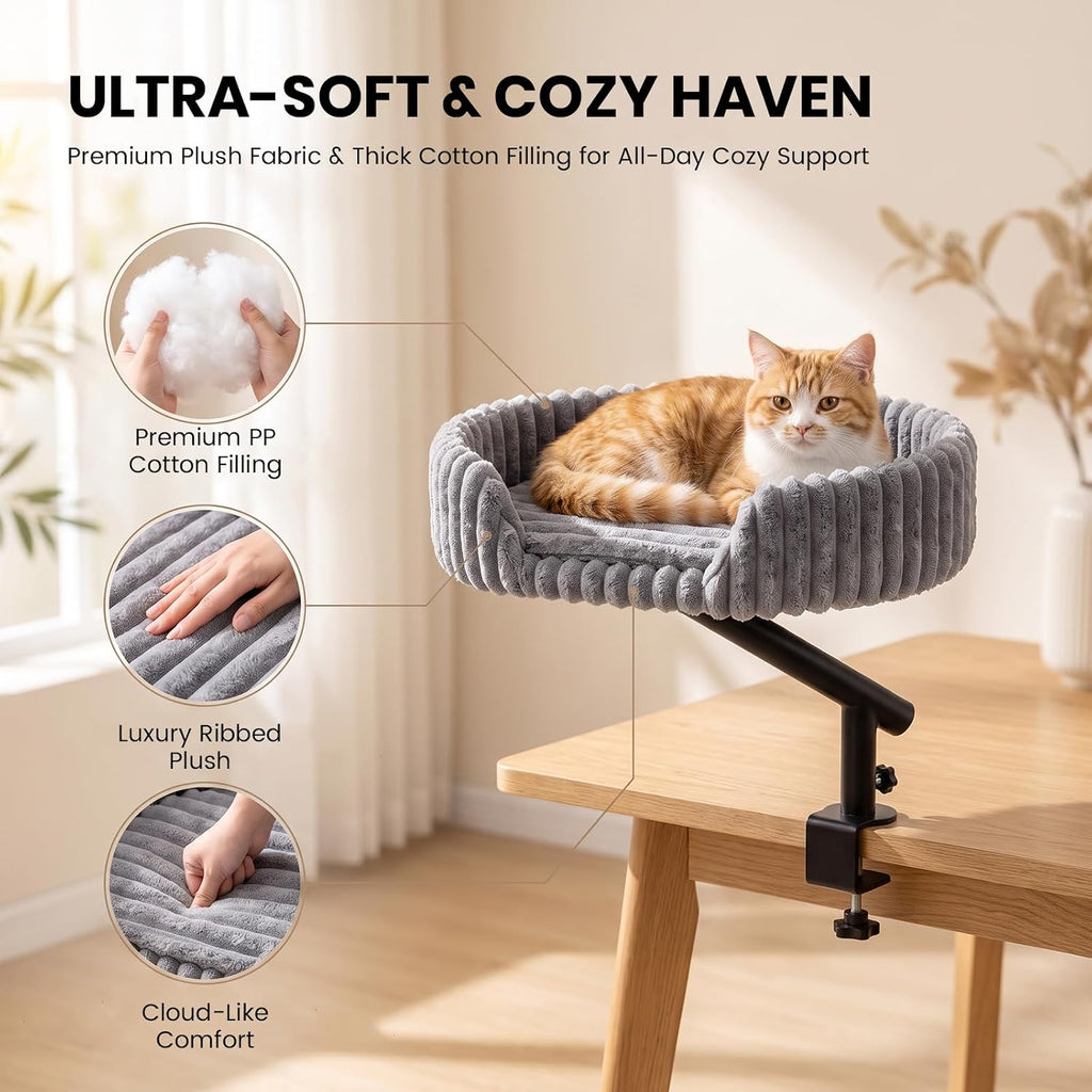 Desk Cat Bed Adjustable 360° Rotating Clamp-On Cat Perch Holds Up to 44 Lbs