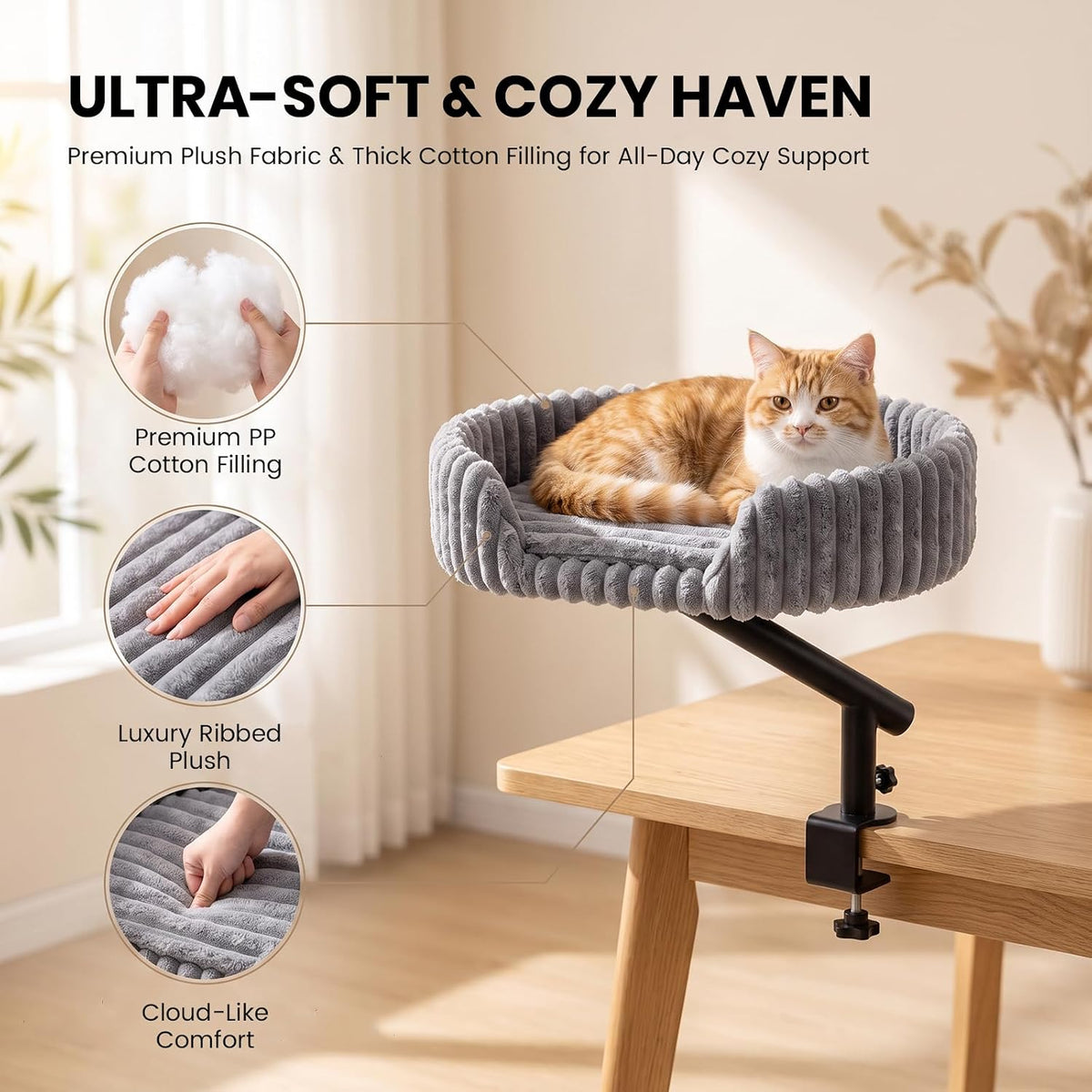 Desk Cat Bed Adjustable 360° Rotating Clamp-On Cat Perch Holds Up to 44 Lbs