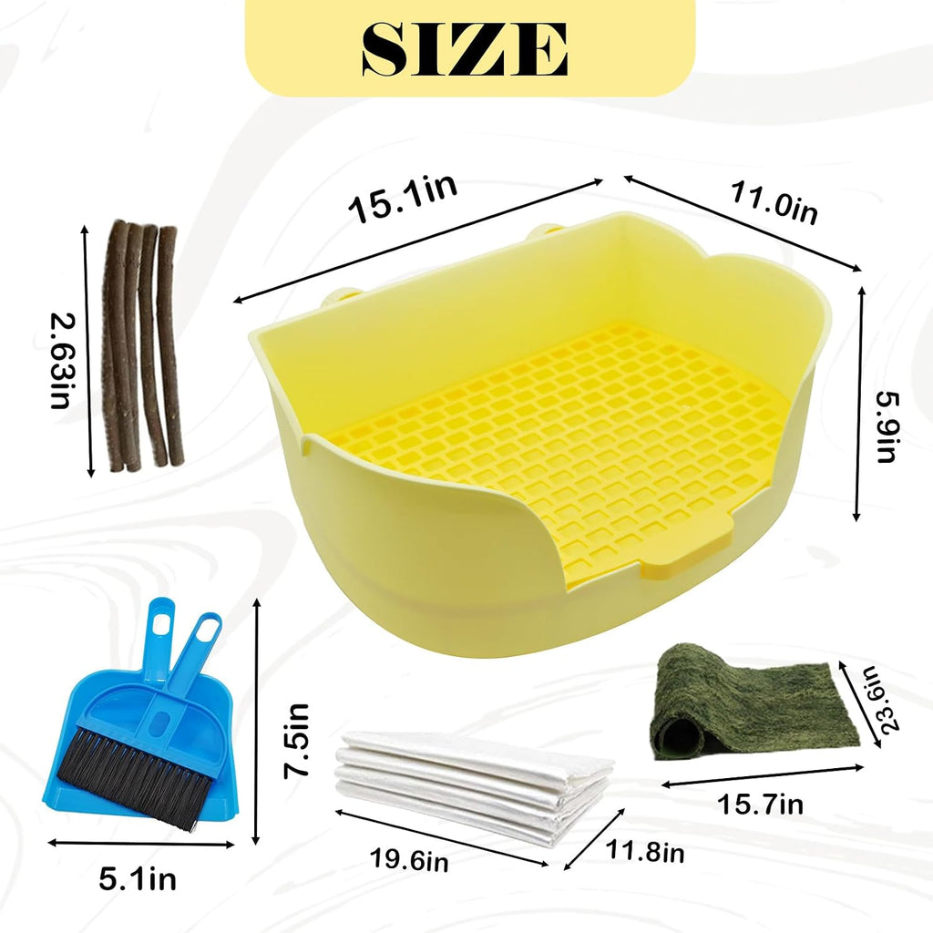 15.1"X11.0" Rabbit Litter Box,Plastic Square Rabbits Potty Trainer with Bigger Pan Bunny Corner Toilet Box with Small Animal Disposable Liner for Guinea Pigs Hamster Chinchilla(Yellow)