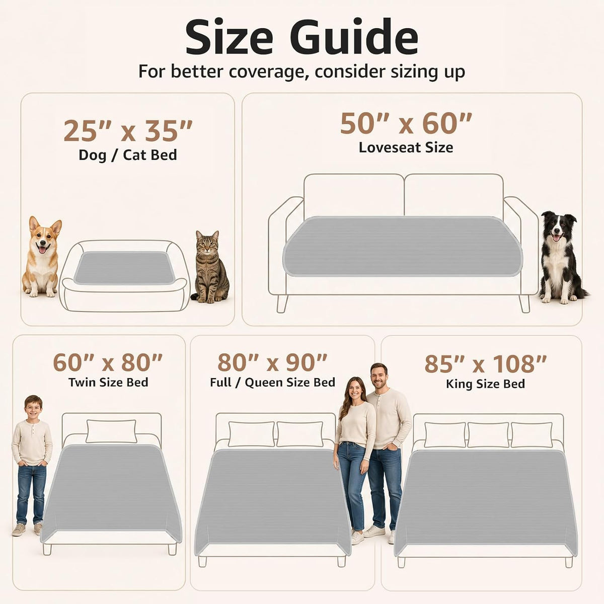 LOOBANI Waterproof Blanket for Queen Bed, Cozy Spill-Proof, 80"x90", Cream
