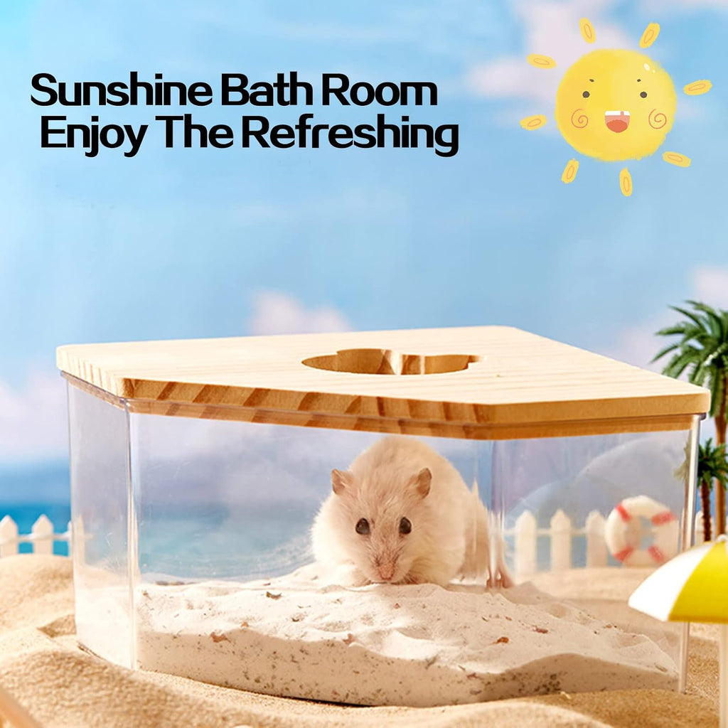 Hamster Sand Bath, Pentagon Acrylic Hamster Dig Box with Wood Cover, Sand Bath for Hamsters, Small Animals