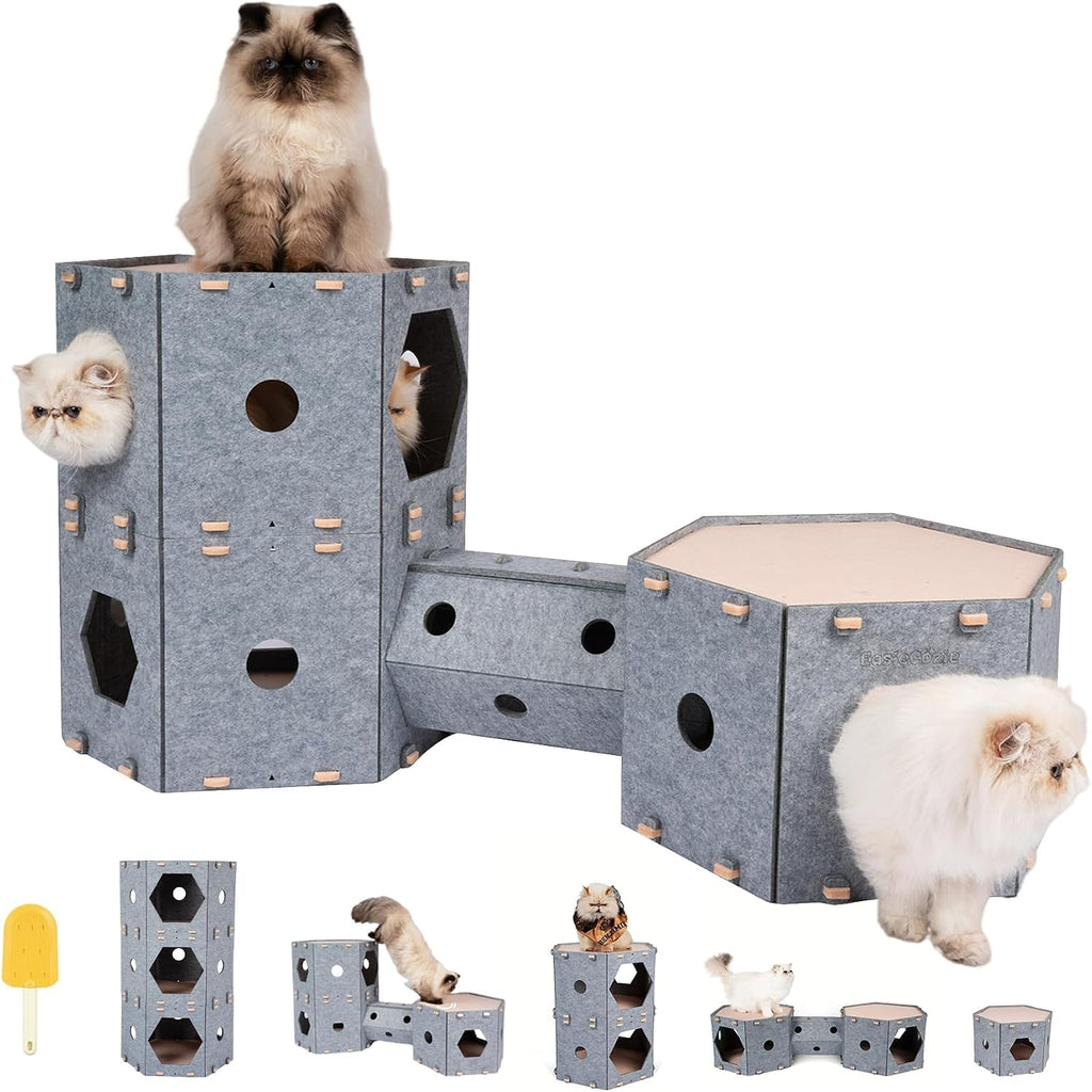 Thickened Felt Cat House, with Hair Brush, Large Cat Castle, Cat Tunnel Bed