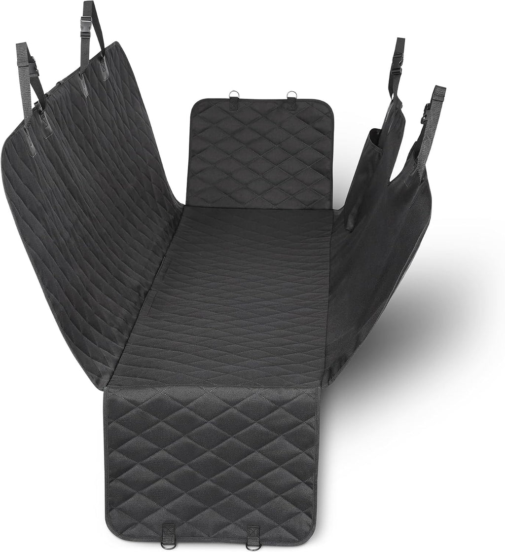 Amazon Basics Dog Car Seat Cover for Back Seat, Scratch-Resistant Nonslip Hammock with Side Flaps and Seatbelt Openings for Cars, SUVs, and Trucks, Black