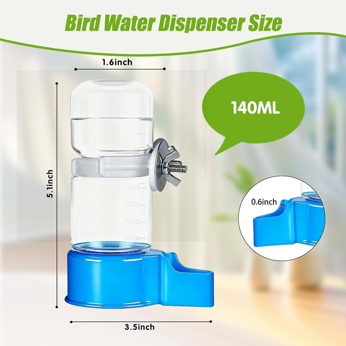 2 Pack Automatic Bird Cage Water Dispenser, 4.73 oz Parakeet Water Feeder