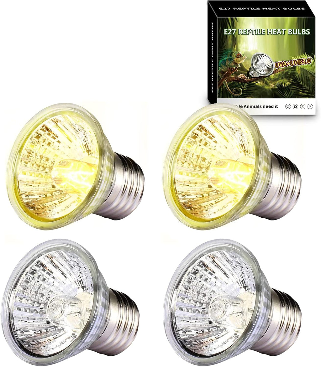 Reptile Heat Lamp, UVA UVB Light for Aquarium Turtle Tank, with 2 * 50w Basking Bulb and 360° Swivel Clamp Stand for Tortoise, Snake, Frog, Lizard, Cockatoo, Chameleon. Halogen, Yellow Light