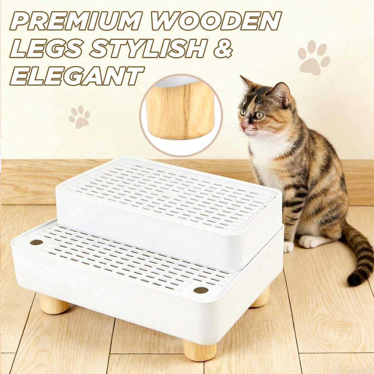 Adjustable Litter Box Step, Cat Ramp for Litter Box, 2 Steps, White