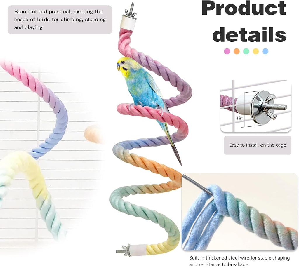 3pcs Bird Cage Climbing Rope Toys, Gradient Colorful Bird Rope Perch Stand, Bendable Cage Climbing Rope, Bird Cage Accessories, Suitable for All Birds (31.4''+31.4''+15.7'')