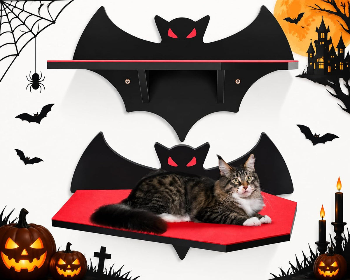 Gemscream Gothic Halloween Wall Mounted Cat Shelf, Coffin Spider Web Design