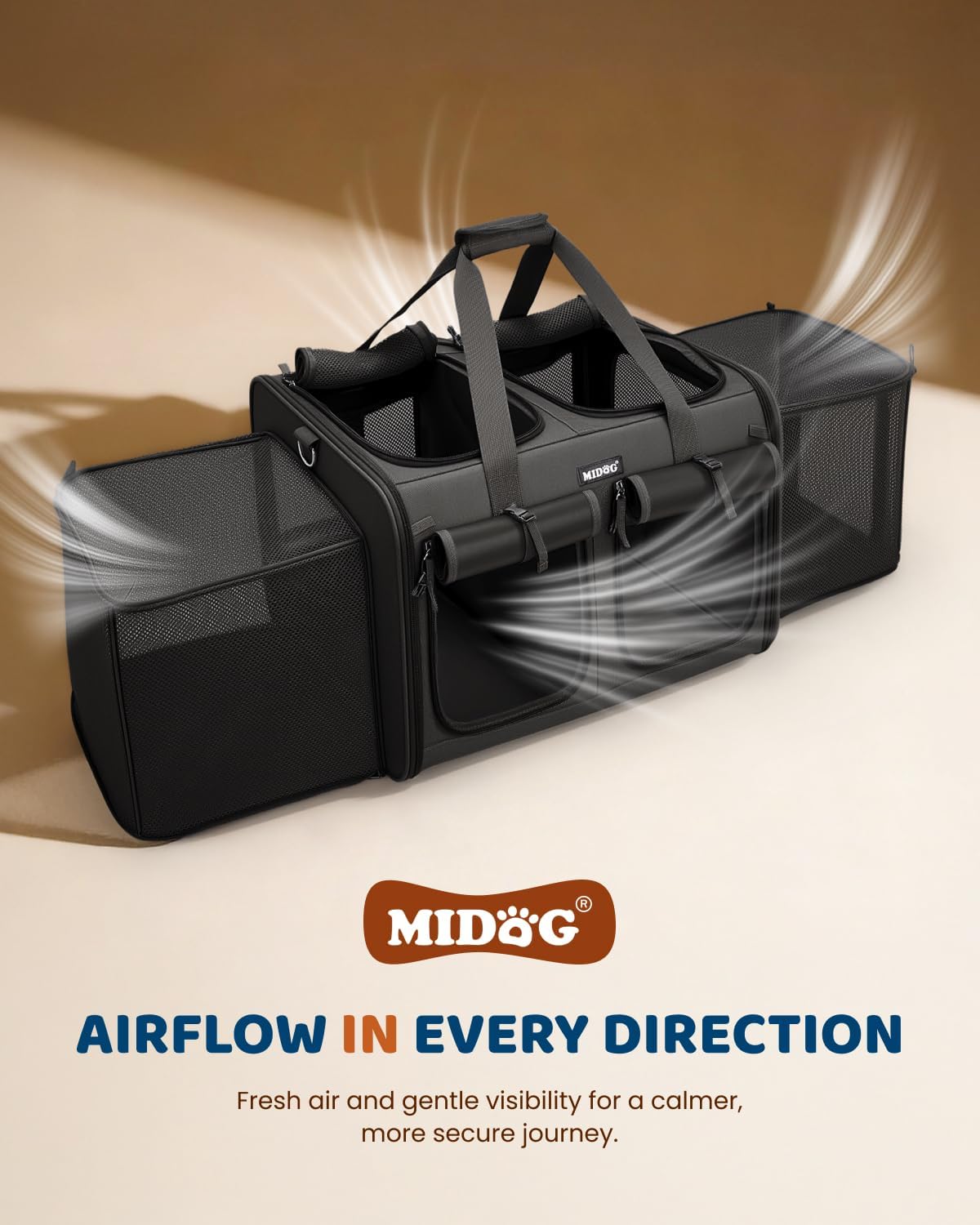 MIDOG Cat Carrier for 2 Cats, Expandable Double Carrier with Litter Box