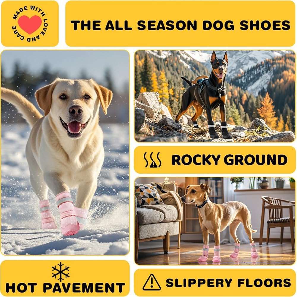 Hcpet Dog Shoes for Dogs, Dog Booties for Dogs, Anti-Slip Dog Boots & Paw Protectors for Hot Pavement Winter Snow Hiking with Reflective Straps